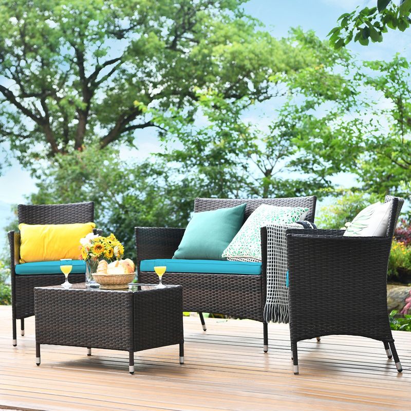 Tangkula 8PCS Patio Rattan Conversation Furniture Set Outdoor w/ Cushion, 3 of 11