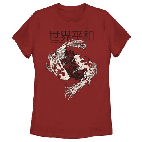 Women's Lost Gods Peaceful Koi Fish T-Shirt - Red - Medium