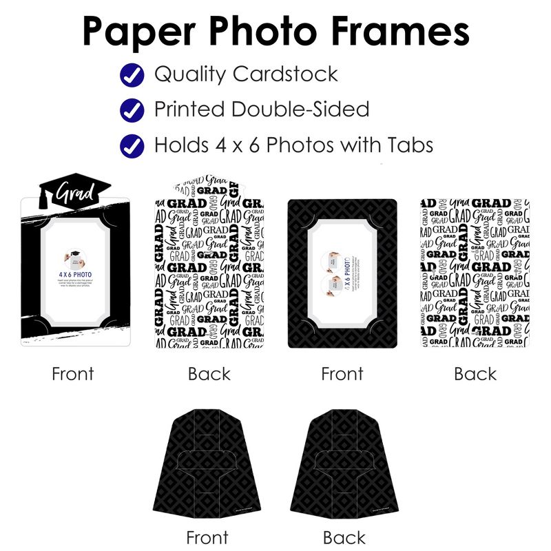 Big Dot of Happiness Black and White Graduation Party Centerpieces - 4x6 Picture Display - Paper Photo Frames - Set of 12, 6 of 10