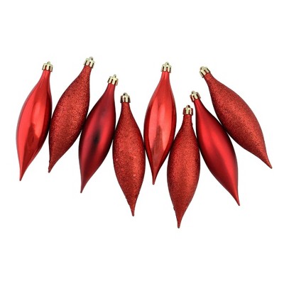 Northlight Shatterproof 4-Finish Finial Drop Christmas Ornaments - 5.5" - Red Hot - 8ct