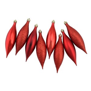 Northlight Shatterproof 4-Finish Finial Drop Christmas Ornaments - 5.5" - Red Hot - 8ct - 1 of 3