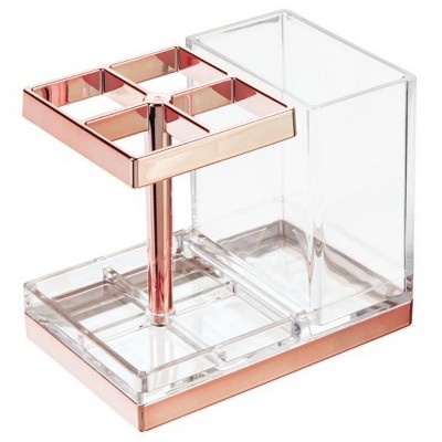 LunaLulinlk Toothbrush, Toothpaste Storage Organizer Holder -Clear/Rose Gold Plastic
