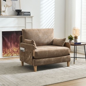 PAGED Modern Convertible Accent Chair with Side Pocket, Foldable Sofa Bed with 3 Pillows, Wood Reading Chair for Living Room, Bedroom - 1 of 4