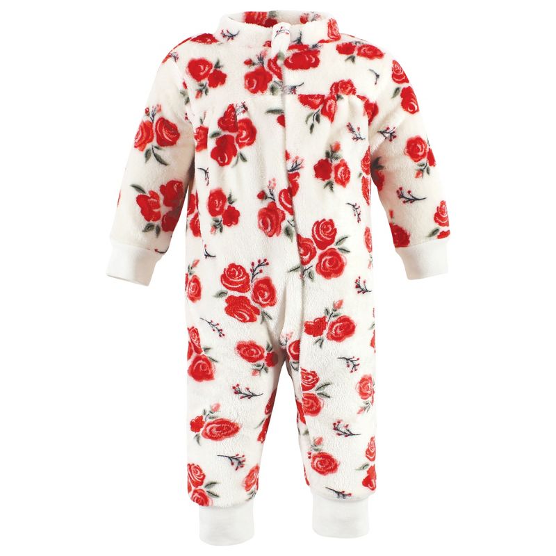 Hudson Baby Infant Girl Plush Jumpsuits, Red Rose Leopard, 3 of 7