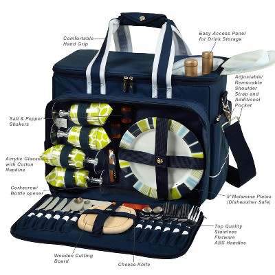 Navy Blue Insulated Picnic Cooler with Hardwood Accessories
