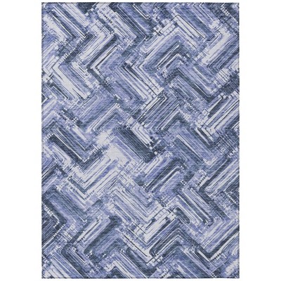 Navy Blue And Sky Blue Geometric Washable Indoor Outdoor Area Rug