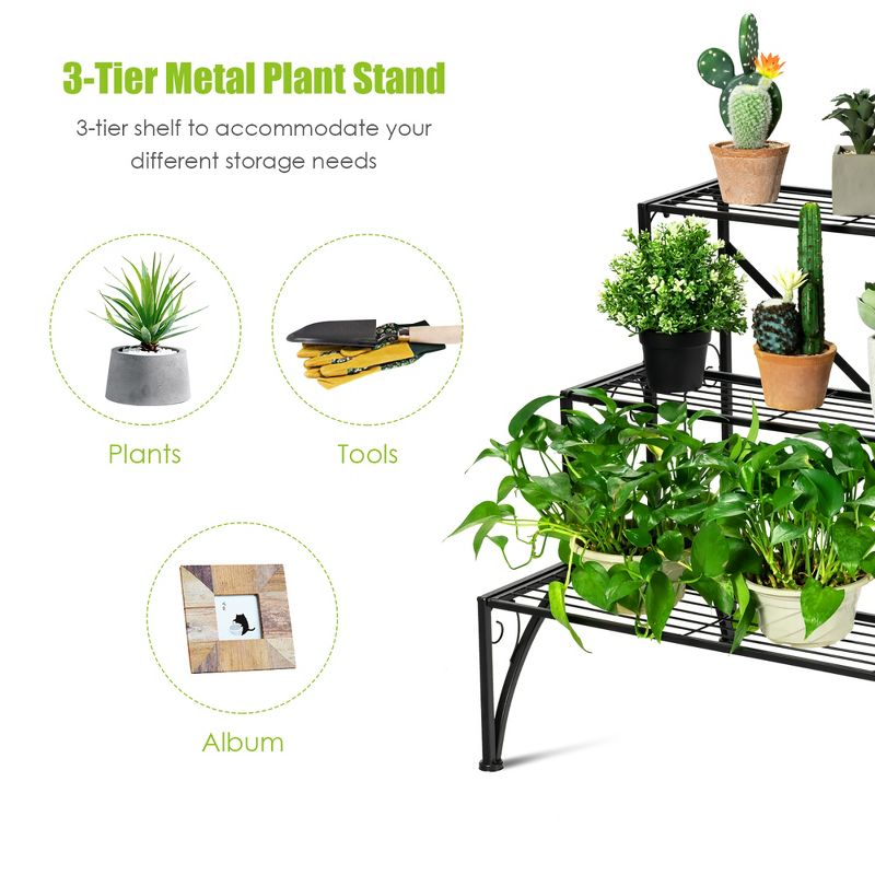 Costway Plant Rack 3-Tier Metal Plant Stand Garden Shelf Stair Style Decorative, 4 of 11