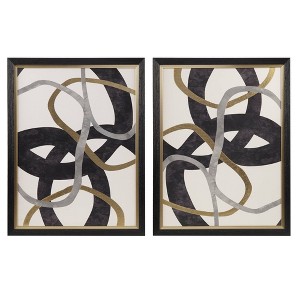 2pc Moving Midas Gold Foil Abstract Framed Canvas Wall Art Set Black - Madison Park: Modern Decor, Vertical Orientation - 1 of 4