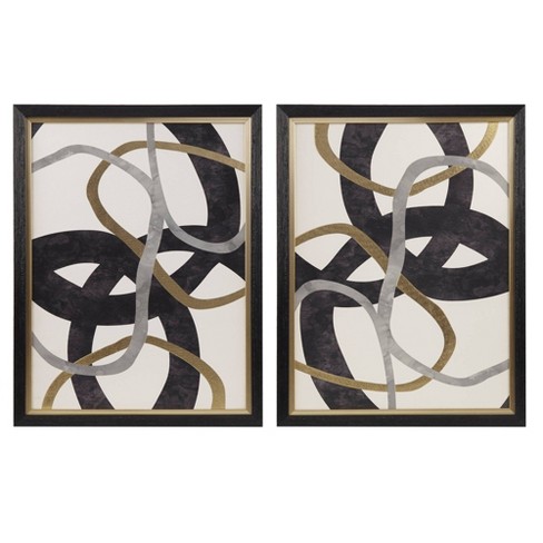 2pc Moving Midas Gold Foil Abstract Framed Canvas Wall Art Set Black - Madison Park: Modern Decor, Vertical Orientation - image 1 of 4