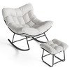 Outdoor Papasan Rocking Chair with Footrest, Oversized Lounge Chair with Ottoman and Sturdy Metal Frame, Patio Balcony Backyard Porch Bedroom, White - 3 of 4