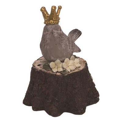 Transpac Resin 6 in. Gray Spring Musical Royal Bird with Crown Figurine