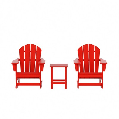 WestinTrends 3 Piece set Outdoor Patio Poly Adirondack rocking chairs with side table