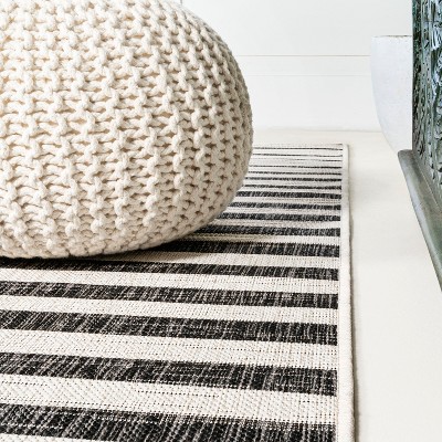 Sukie Ivory and Black Striped Synthetic Runner Rug
