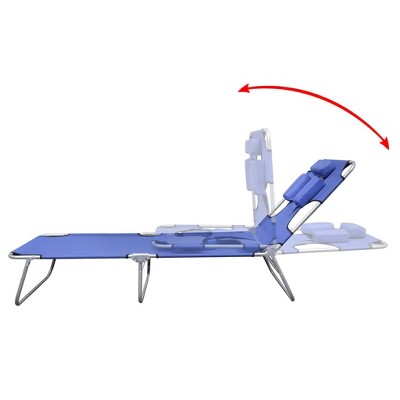 Blue Folding Chaise Lounger with Cushions and Steel Frame