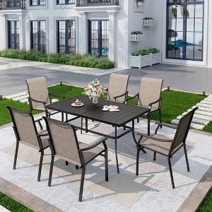 7pc Patio Dining Set with Rectangle Table with 1.57" Umbrella Hole & Sling Arm Chairs - Captiva Designs - 1 of 4