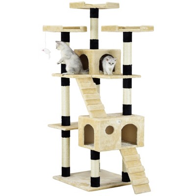 Photo 1 of * MISSING PARTS* Go Pet Club 72" Tall Cat Tree Tower with Cat Condos - Large Cat Tree - Cat Tower for Indoor Cats - Play Scratch Hide Climb Activity Furniture with Toy - Beige/Black
