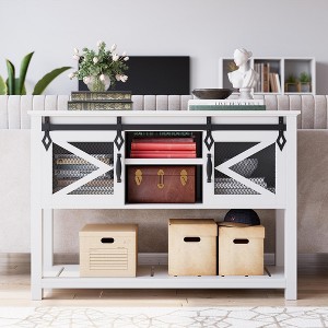 homfan Farmhouse Entryway Console Table with Sliding Barn Door & Ample Storage Shelf - Narrow Rustic Wooden Sofa Table for Living Room and Foyer,White - 1 of 4
