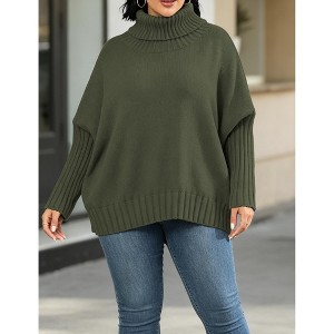 YESFASHION Women Plus Size Thick Folded Turtleneck Batwing Ribbed