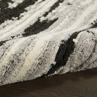 Ivory Charcoal Abstract Hand-Knotted 5'3" x 7'3" Synthetic Area Rug