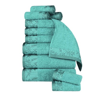 100% Cotton Medium Weight Floral Border Infinity Trim 8 Piece Assorted Bathroom  Towel Set, Navy-blue - Blue Nile Mills : Target