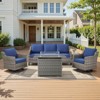 Belord 5-Piece Wicker Patio Set with 41" Fire Pit Table, All Weather Patio Set High-Back Swivel Chairs Set of 2, Patio Couch, Ottoman and Side Table - 3 of 4