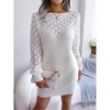 Women's Crochet Knit Sweater Dress Long Sleeve Mini Casual Dress for Fall - 3 of 4