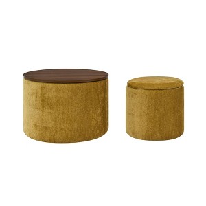 NicBex Modern Round Storage Ottoman Set of 2 Small Footstools with Panel Top for Bedroom and Living Room - 1 of 4