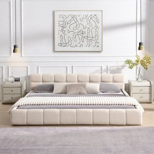 TOAOTBNBO Upholstered Queen Bed Frame with Checkerboard Design, Modern Platform Bed with Storage, Large Beds for Good Sleep, Beige - 1 of 4