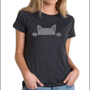 LA Pop Art Women's Premium Blend Word Art T-shirt - Peeking Cat - 1 of 4