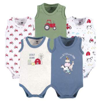 Hudson Baby Infant Boy Cotton Sleeveless Bodysuits, Boy Farm Animals