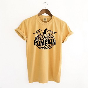 Simply Sage Market Women's Leopard Hey Pumpkin Short Sleeve Garment Dyed Tee - 1 of 2