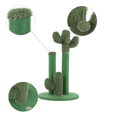 Marfa Green Jute Triple-Cactus Cat Scratching Post with Fuzzy Toy