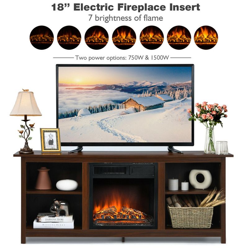 Costway 58'' 2-Tier Fireplace TV Stand W/18" Electric Fireplace Up to 65'', 5 of 11