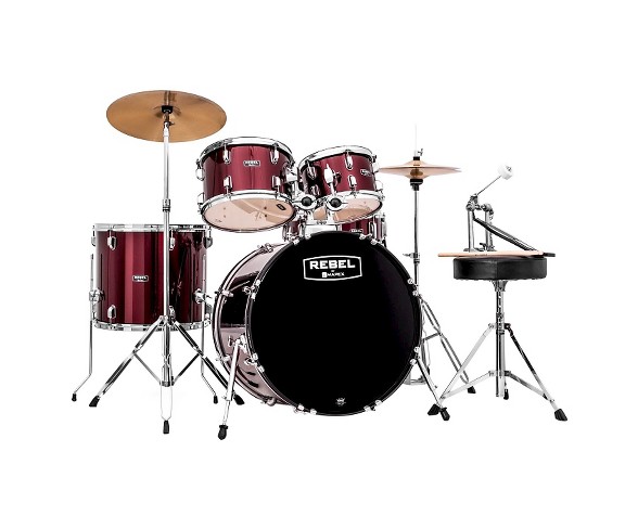 Mapex RB5294FTCDR Rebel 5-Piece Drum Set with Hardware, Cymbals and 22" Bass Drum - Dark Red