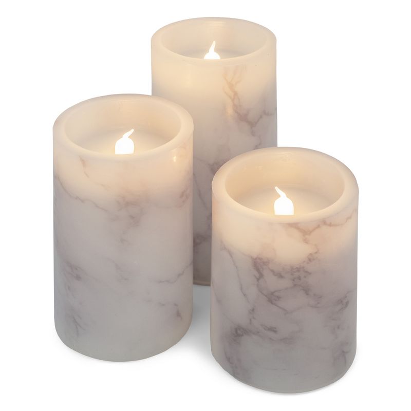 Elanze Designs Marbled White and Grey 6 inch Wax LED Flameless Pillar Candles Set of 3, 1 of 6