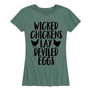 Women's - Instant Message - Wicked Chickens Deviled Eggs Short Sleeve Graphic T-Shirt - 1 of 4