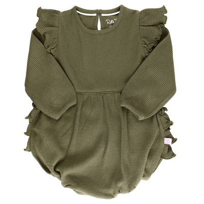 Image of RuffleButts Juniper Waffle Knit Flutter Bubble Romper - Juniper : 18-24 Months