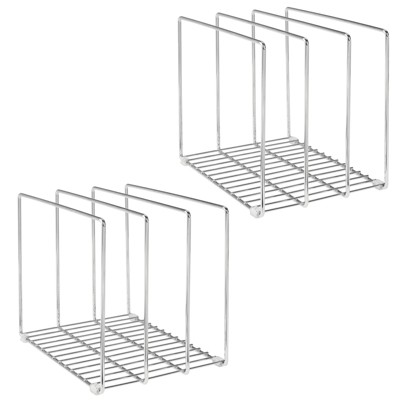 mDesign Metal Wire Pot/Pan Organizer Rack for Kitchen, 3 Slots, 2 Pack - Chrome