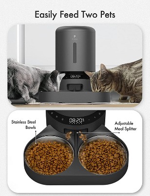 Dual Tray Black Stainless Steel Automatic Pet Feeder
