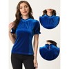 INSPIRE CHIC Women's Short Sleeve Velvet Keyhole Back Ruffle Mock Neck Shirt - 2 of 4