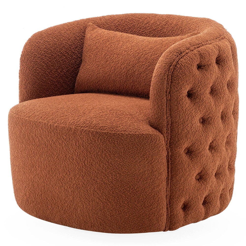 34" Wide Boucle Tufted Upholstered 360° Swivel Armchair Caramel - Kinwell