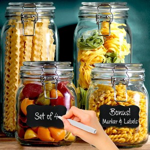 Le'raze 4 Glass Food Storage Cookie Jar Canisters with Airtight Clamp Lids + Chalkboard & Marker, 2-78oz, 2-34oz - 1 of 1