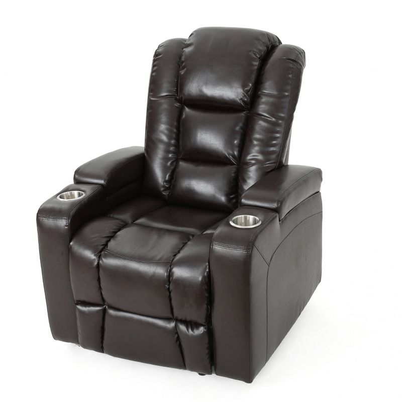 Emersyn Tufted Leather Power Recliner with Arm Storage and USB Cord Brown - Christopher Knight Home, 1 of 8