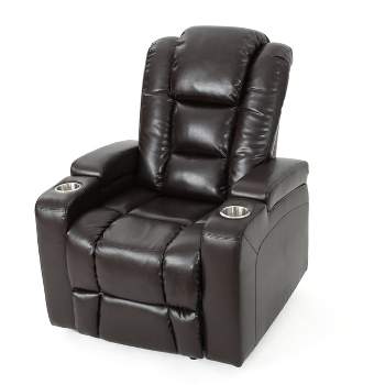 Emersyn Tufted Leather Power Recliner with Arm Storage and USB Cord Brown - Christopher Knight Home