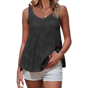 EXLURA Womens Summer Sleeveless Scoop Neck Knit Sweater Vest Crochet Hollow Out Tank Tops - 1 of 4