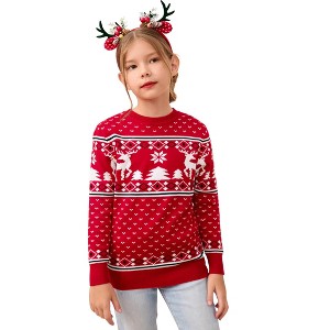 Clearlove Family Christmas Sweater Crew Neck Reindeer Snowflakes Knitted Pullover for Kids - 1 of 4