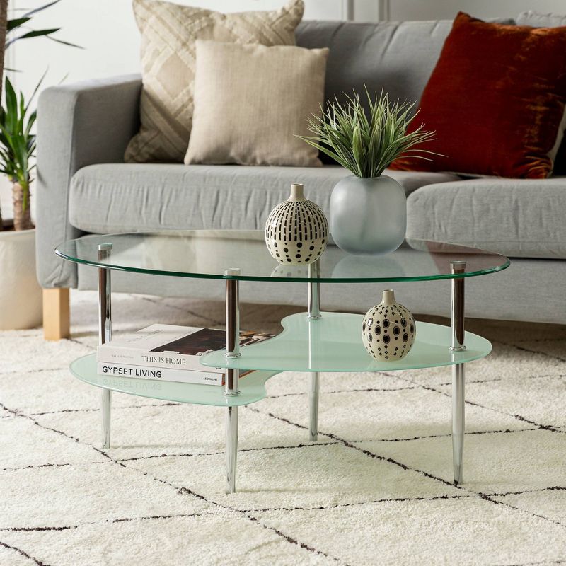 Glass Oval Living Room Metal Coffee Table - Saracina Home, 3 of 12