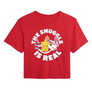 Women's - Pokémon - The Snuggle Is Real Pikachu And Sylveon Cropped Graphic T-Shirt - 1 of 4