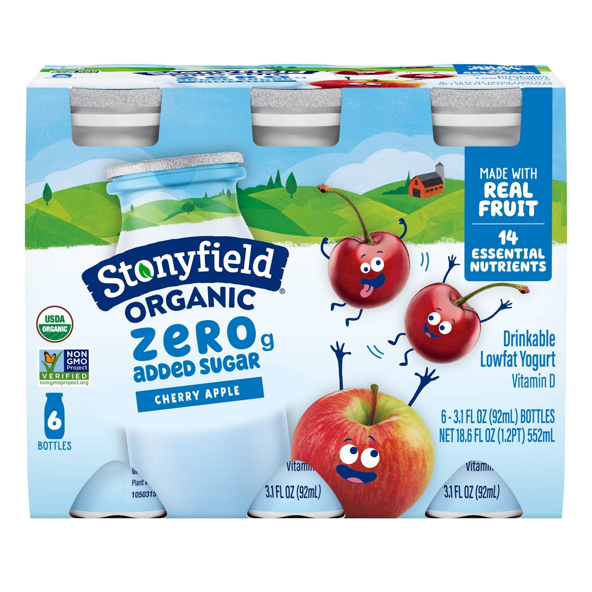 Stonyfield Organic Lowfat Cherry Apple Traditional Kids' Yogurt Smoothies - 3.1 fl oz/6ct