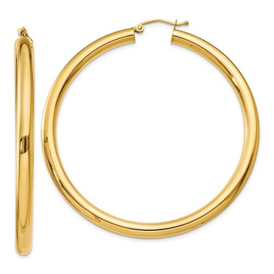Black Bow Jewelry 4mm, 14k Yellow Gold Classic Round Hoop Earrings, 55mm (2 1/8 Inch)